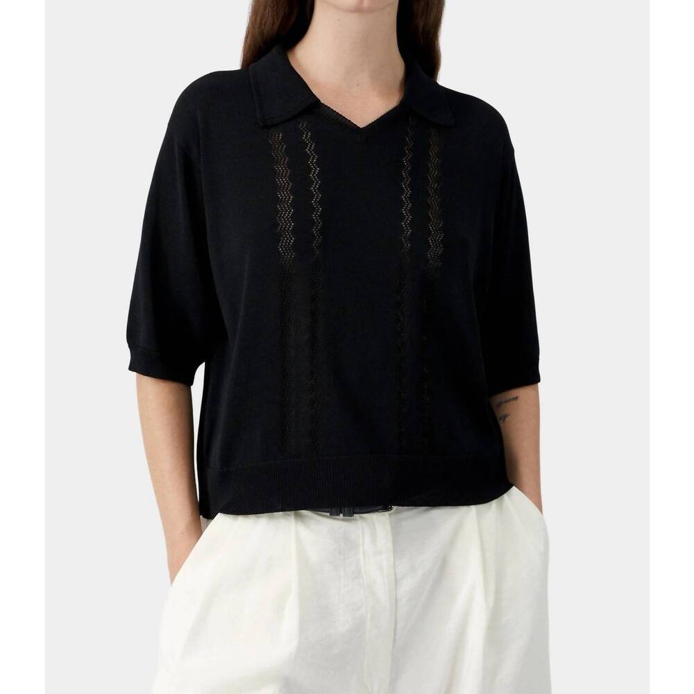 NEW CORDERA lace polo shirt in black